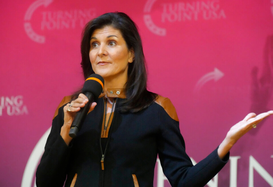 Caption: Former UN Ambassador and former South Carolina Governor Nikki Haley speaking at an event sponsored by Turning Point USA at Clemson University in Clemson, South Carolina, Tuesday, November 29, 2022 