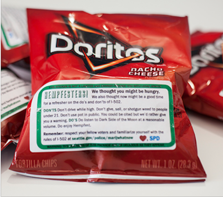 caption: One of the bags of Doritos handed out at Hempfest in August. 
