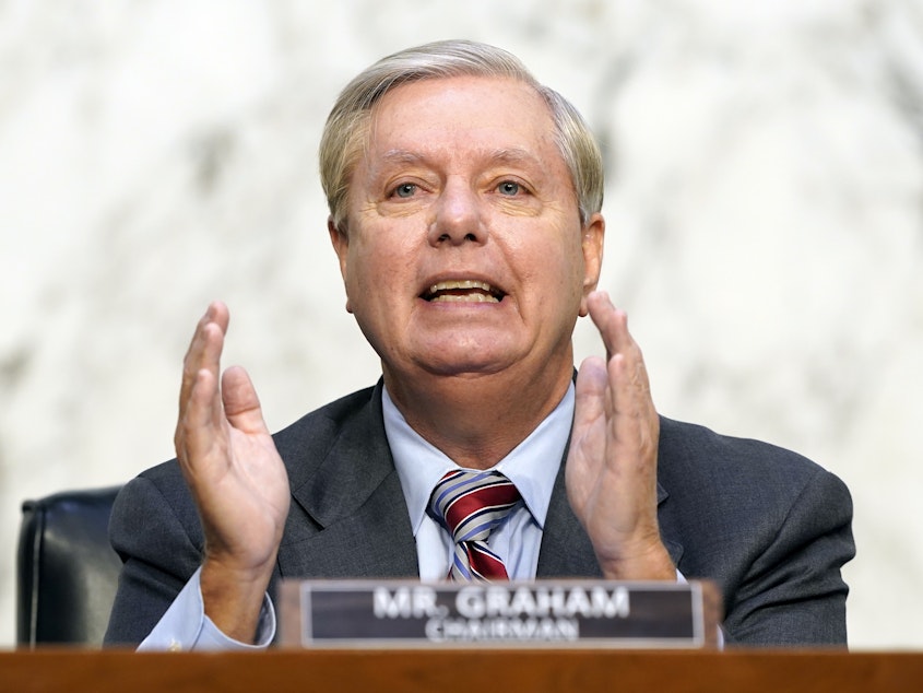 caption: Senate Judiciary Committee Chairman Lindsey Graham, R-S.C., speaks during the confirmation hearing for Supreme Court nominee Amy Coney Barrett on Thursday.