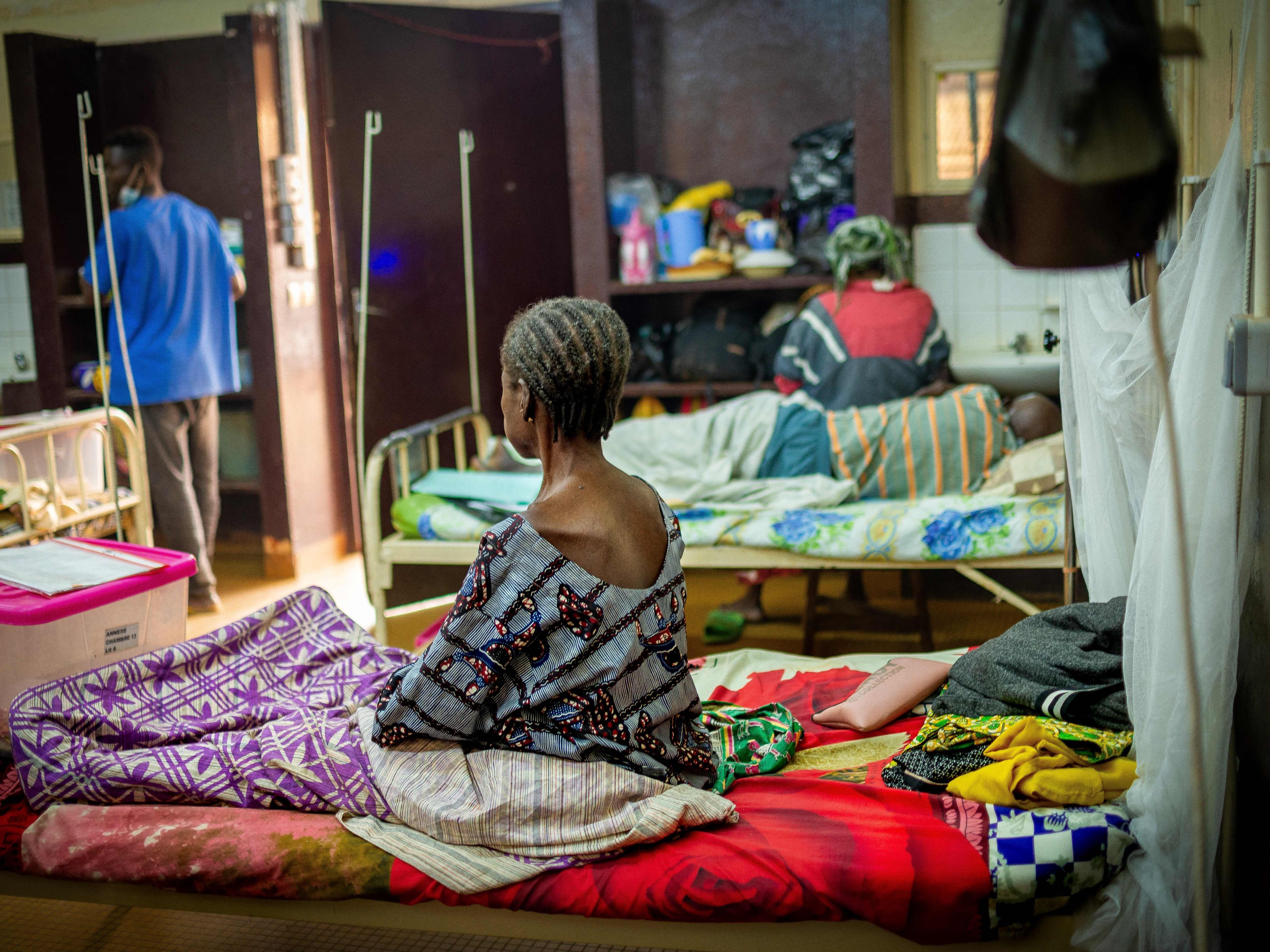 caption: A patient with AIDS at a community hospital in the Central African Republic. Sub-Saharan Africa has high rates of HIV infection -- and was the location for a trial testing the effectiveness of a new strategy for preventing infection.<br>