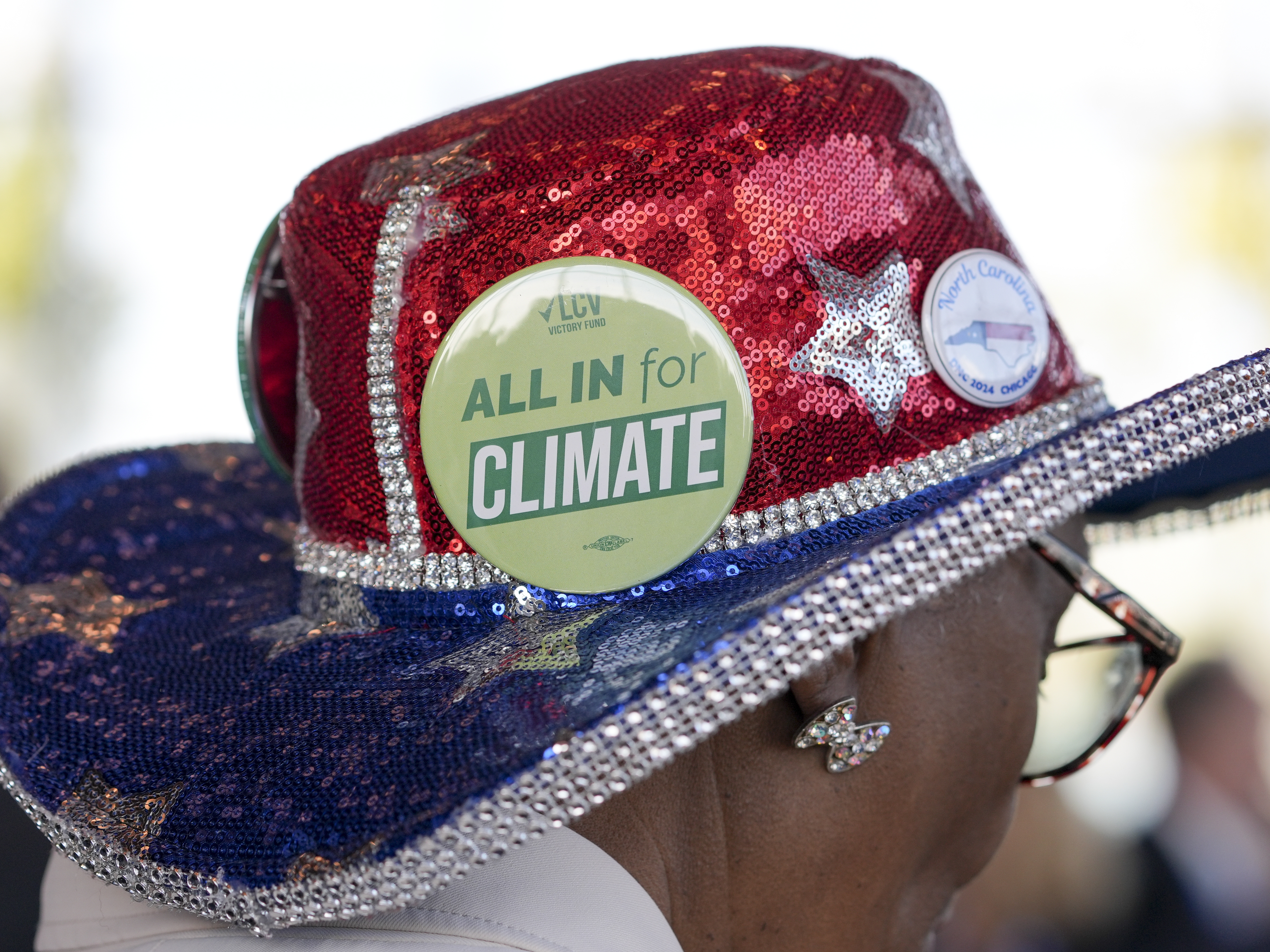 caption: Doris Wallace, a board member for the North Carolina League of Conservation Voters, attends the “Climate Voters Go All In” event in Chicago, during the Democratic National Convention, on Aug. 20, 2024.
