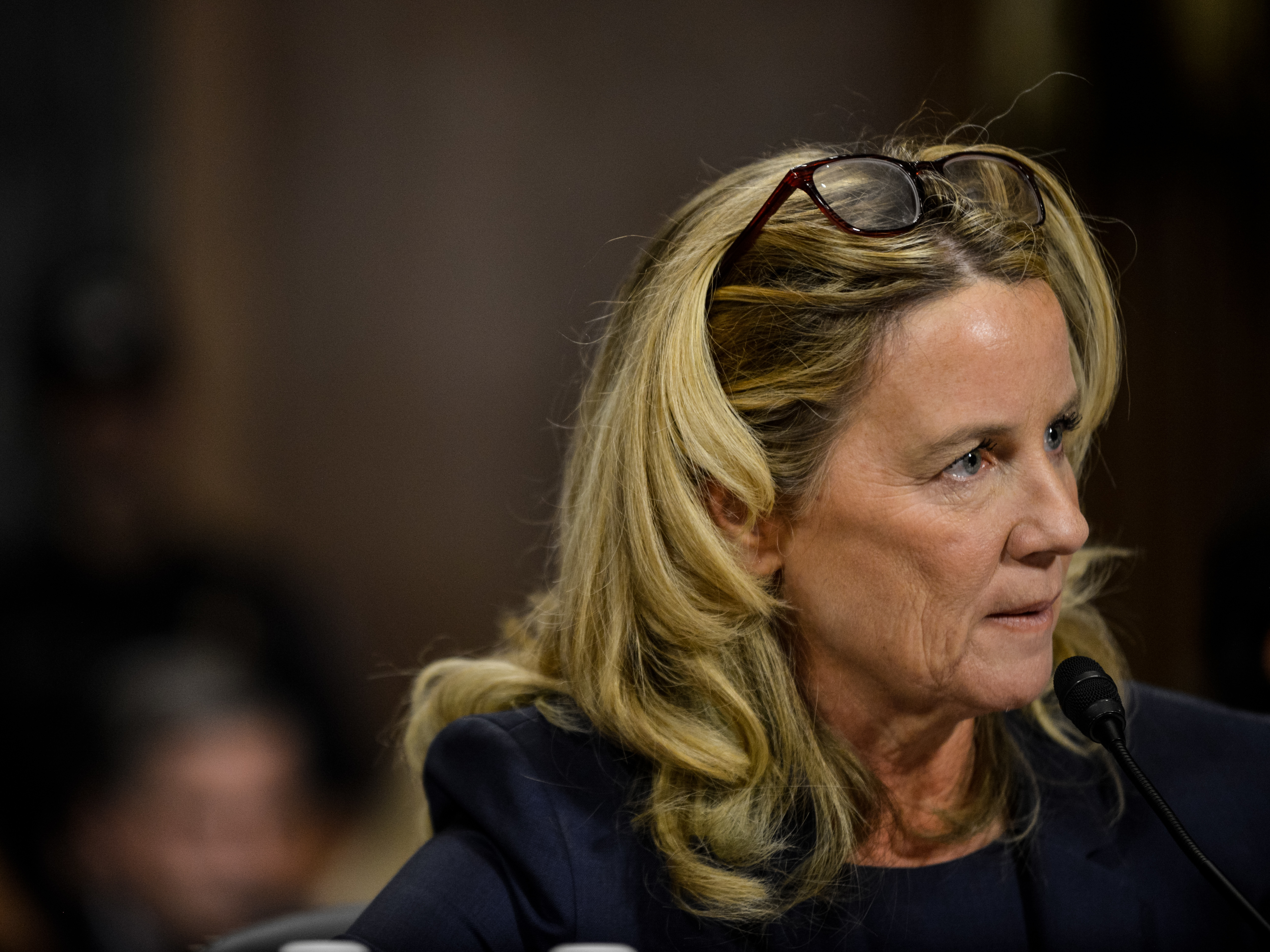 caption: Christine Blasey Ford testifies before the U.S. Senate Judiciary Committee on Sept. 27. Ford's lawyers say she was not interviewed by the FBI for its supplemental investigation into allegations of sexual misconduct against Judge Brett Kavanaugh.
