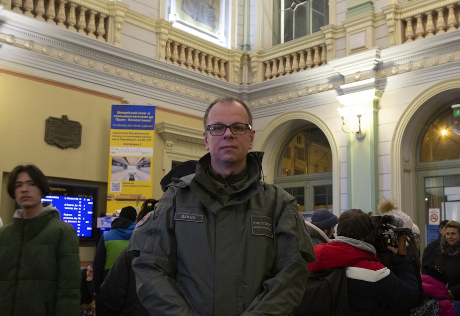 caption: Mayor Wojciech Bakun of Przemysl, Poland, estimates that 350,000 refugees have arrived in his Polish border town since the Russians invaded Ukraine.