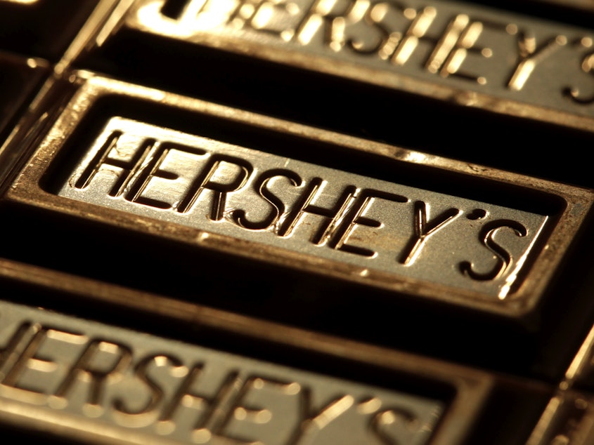 caption: Hershey's chocolate is shown in Overland Park, Kan., on July 25, 2011. The Hershey Co. is being sued<strong> </strong>for allegedly failing to disclose the presence of heavy metals in its dark chocolate bars.