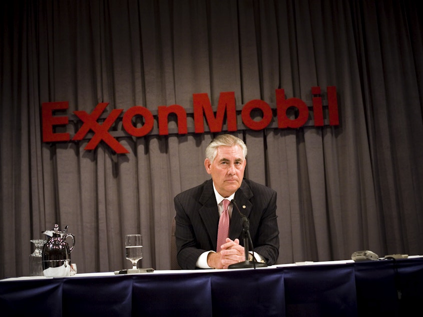 caption: Internal Exxon documents obtained by <em>The Wall Street Journal</em> span Rex Tillerson's tenure as the company's chief executive from 2006 until 2016.
