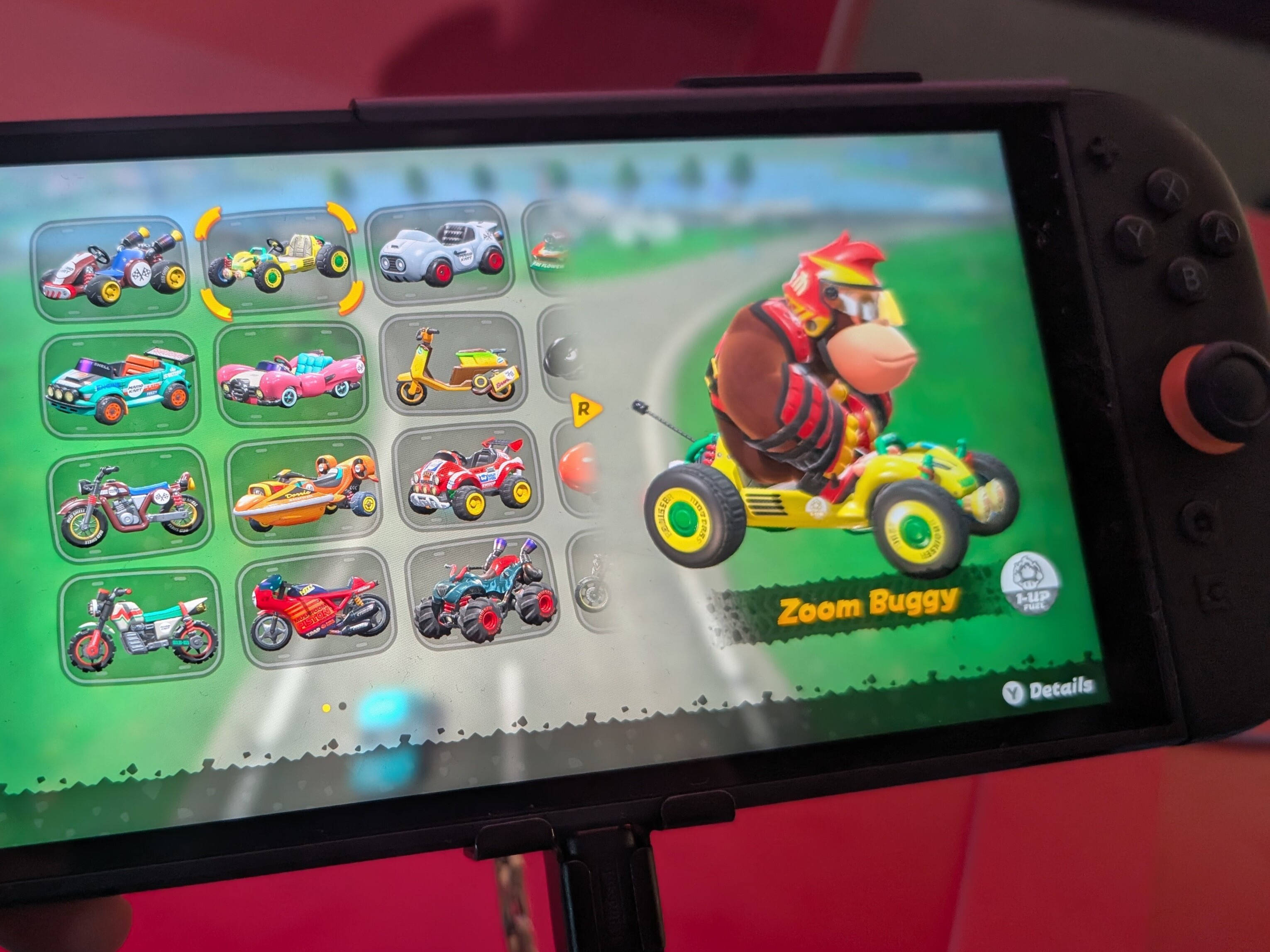 caption: A Nintendo Switch 2 console playing Mario Kart World at a hands-on event in New York City.