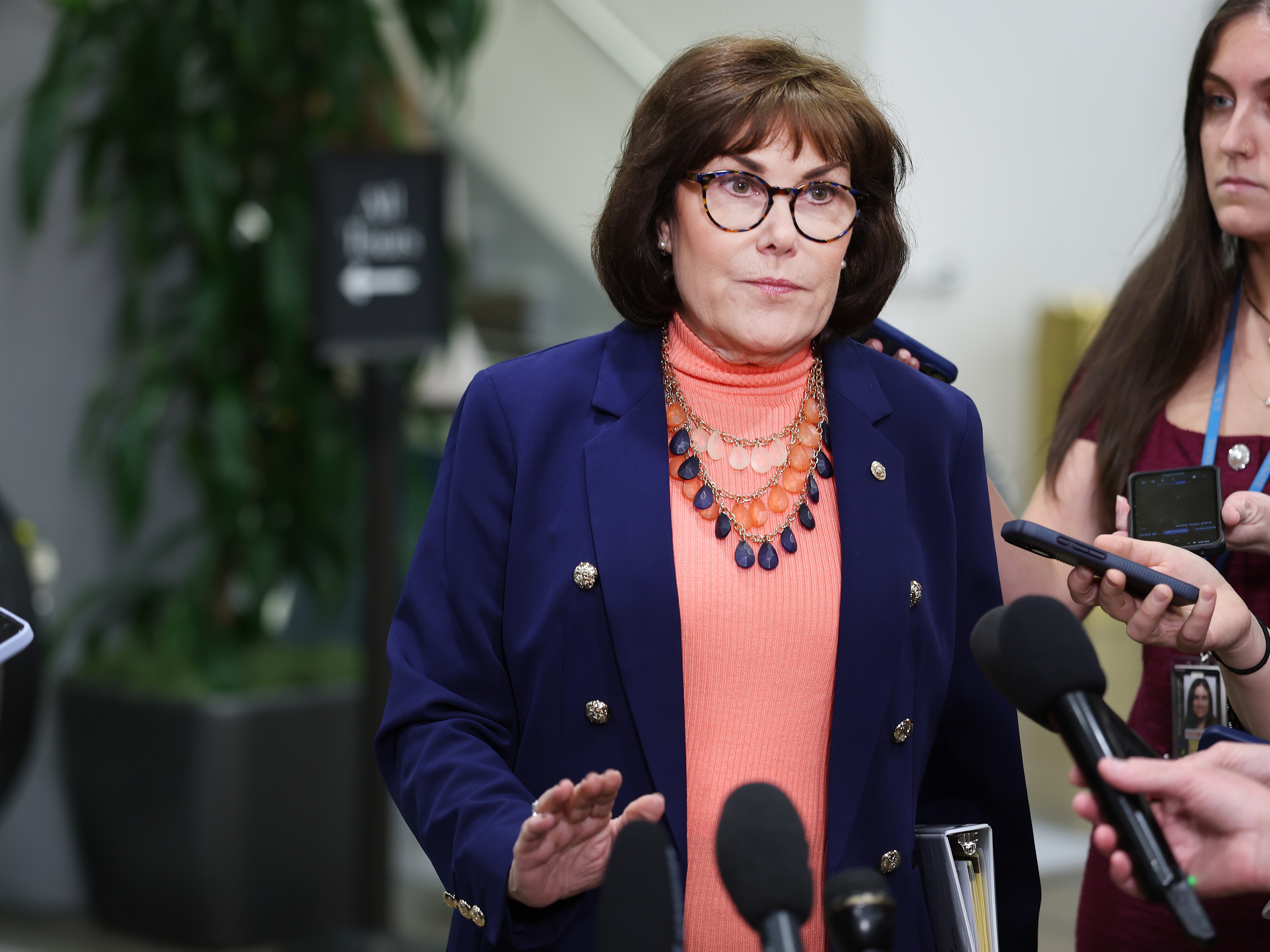 caption: Sen. Jacky Rosen (D-NV) speaks to reporters after attending a closed door briefing with Senate Armed Service Committee at the U.S. Capitol Building on March 10, 2026 in Washington, DC. The committee held the briefing to hear from officials on "Operation Epic Fury" and the ongoing U.S.-Israel conflict against Iran.