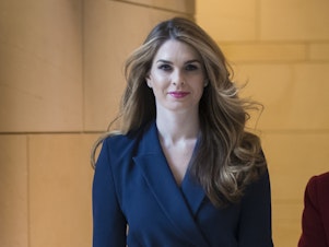 caption: White House Communications Director Hope Hicks, one of President Trump's closest aides and advisers, arrived to meet behind closed doors with the House Intelligence Committee, at the Capitol in Washington, Tuesday, Feb. 27, 2018.