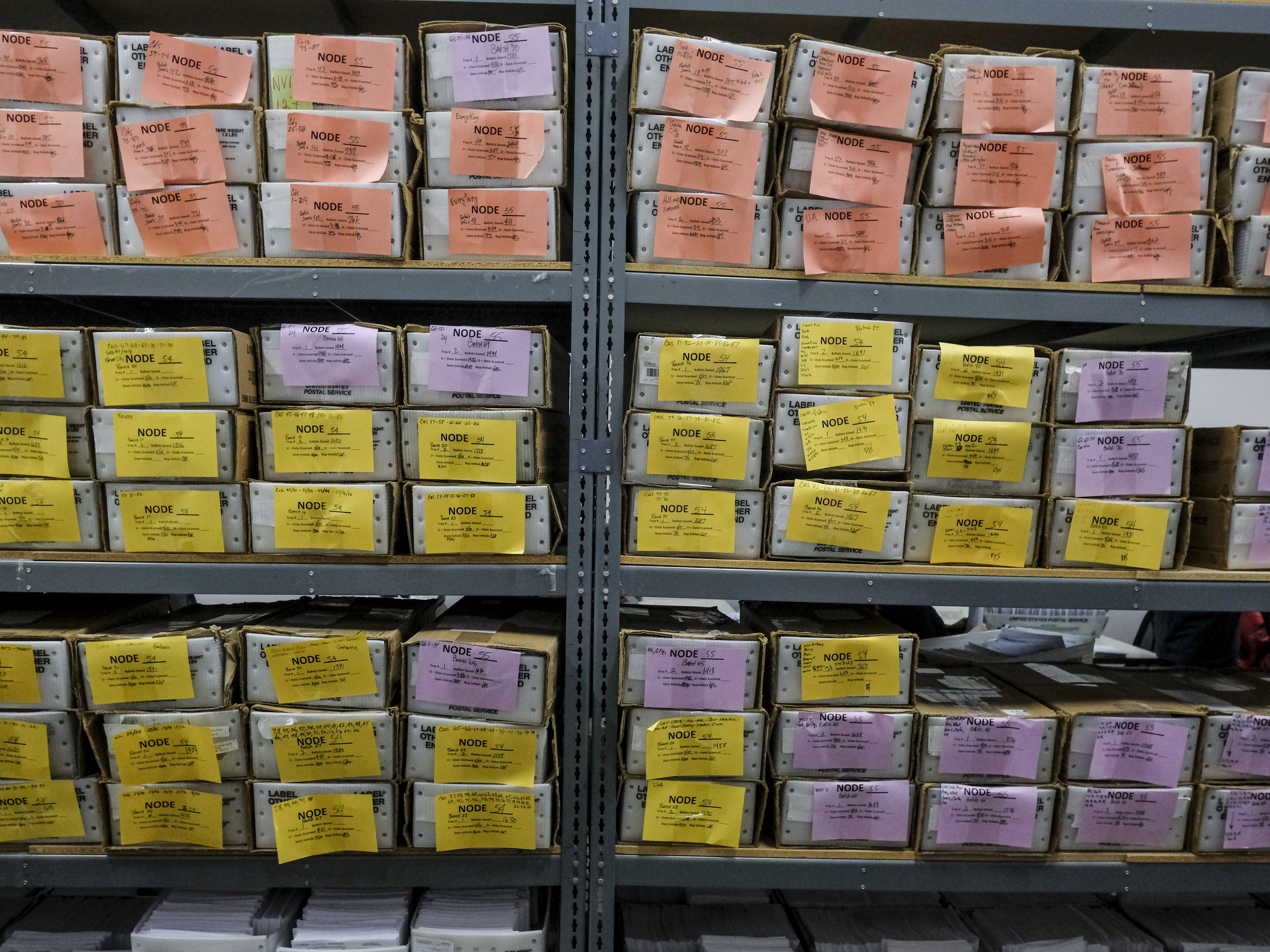 caption: Ballots are stored at the Franklin County Board of Elections in Columbus, Ohio, on April 28, the final day of that state's primary election. An NPR analysis finds that more than 500,000 absentee ballots were rejected in primaries this year.