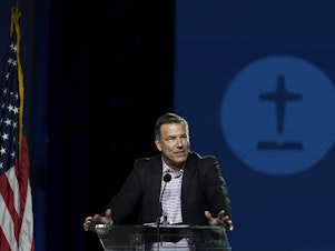 caption: Bruce Frank, chairman of the Southern Baptist Convention's sexual abuse task force, speaks during its annual meeting in Anaheim, Calif., Tuesday, June 14, 2022.