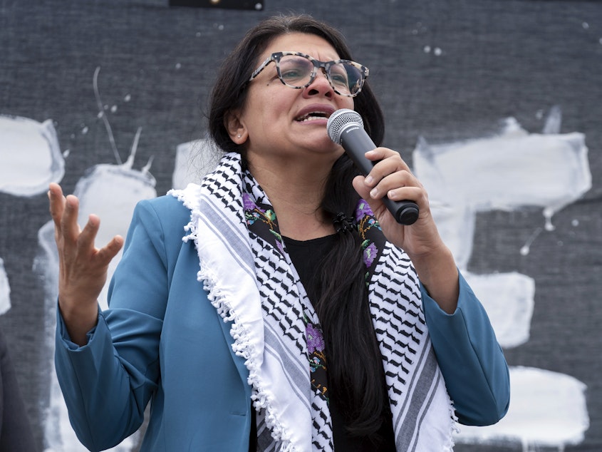 caption: The House will vote Wednesday on a GOP-sponsored measure to censure Rep. Rashida Tlaib, D-Mich., for her comments in response to the war between Israel and Hamas.
