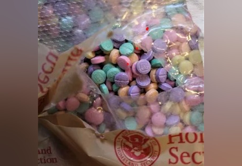 caption: The Pierce County Sheriff's Department posted this photo of candy-colored pills containing fentanyl, with a warning for parents to watch out in case children get ahold of them. 