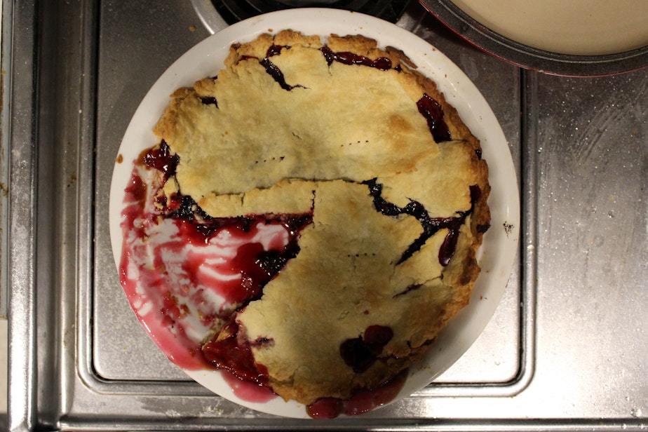 caption: Sylvia and Ernie would have made a prettier pie, but this one, made by a crust novice, was amazingly delicious.