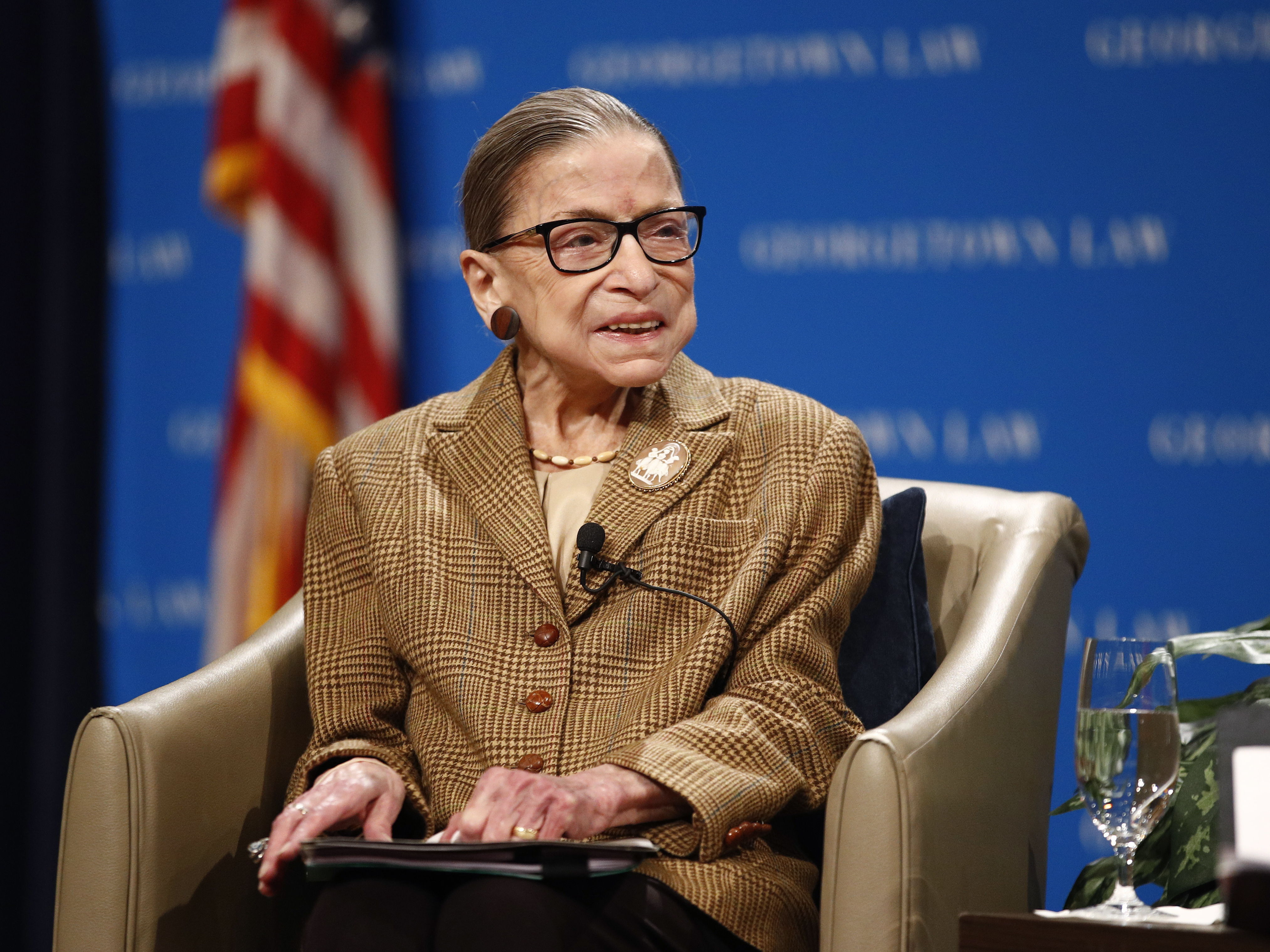 caption: Supreme Court Justice Ruth Bader Ginsburg, seen in February, has been released from the hospital after treatment for a gallbladder condition.