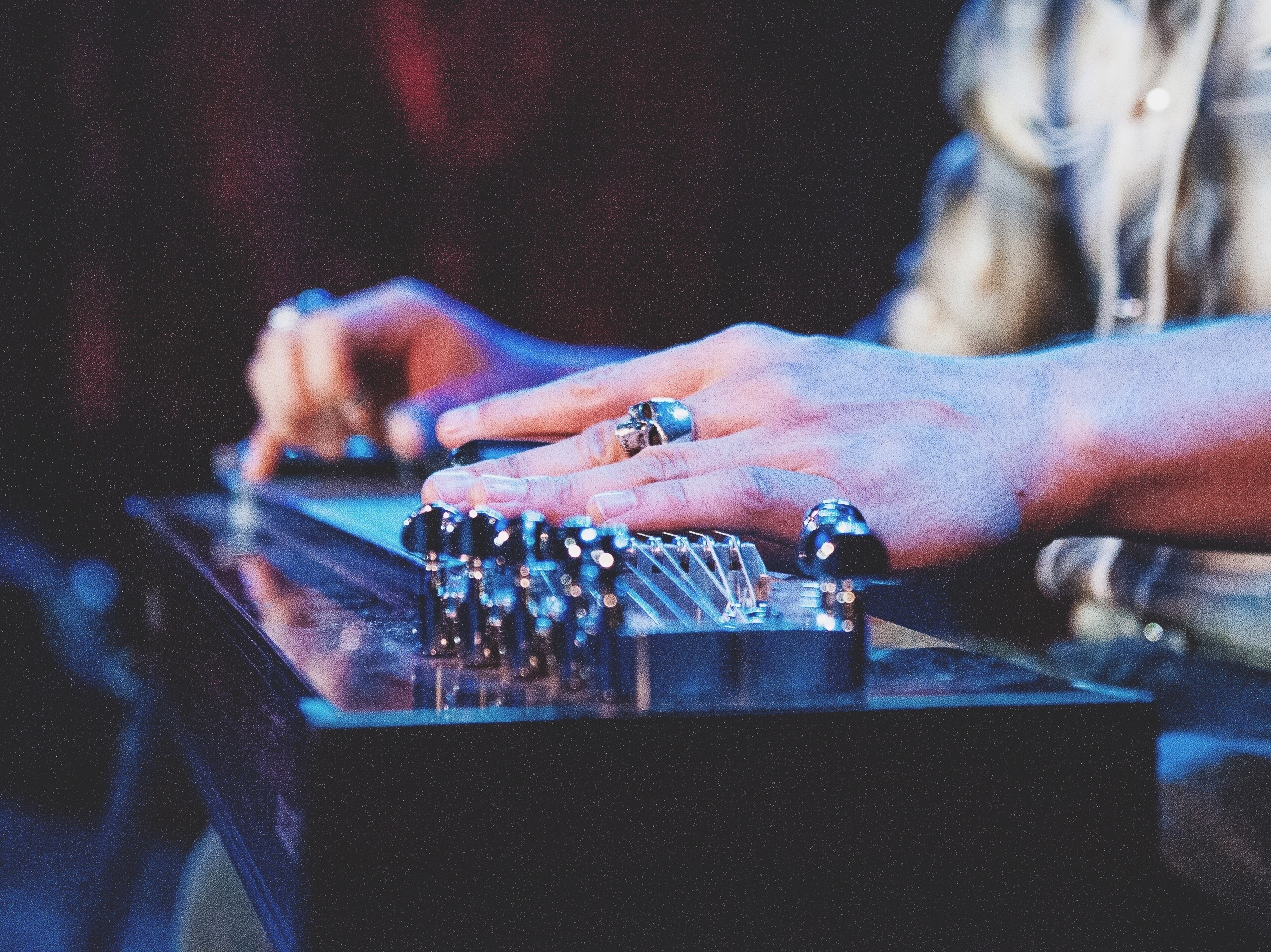 A pedal steel guitar being played.