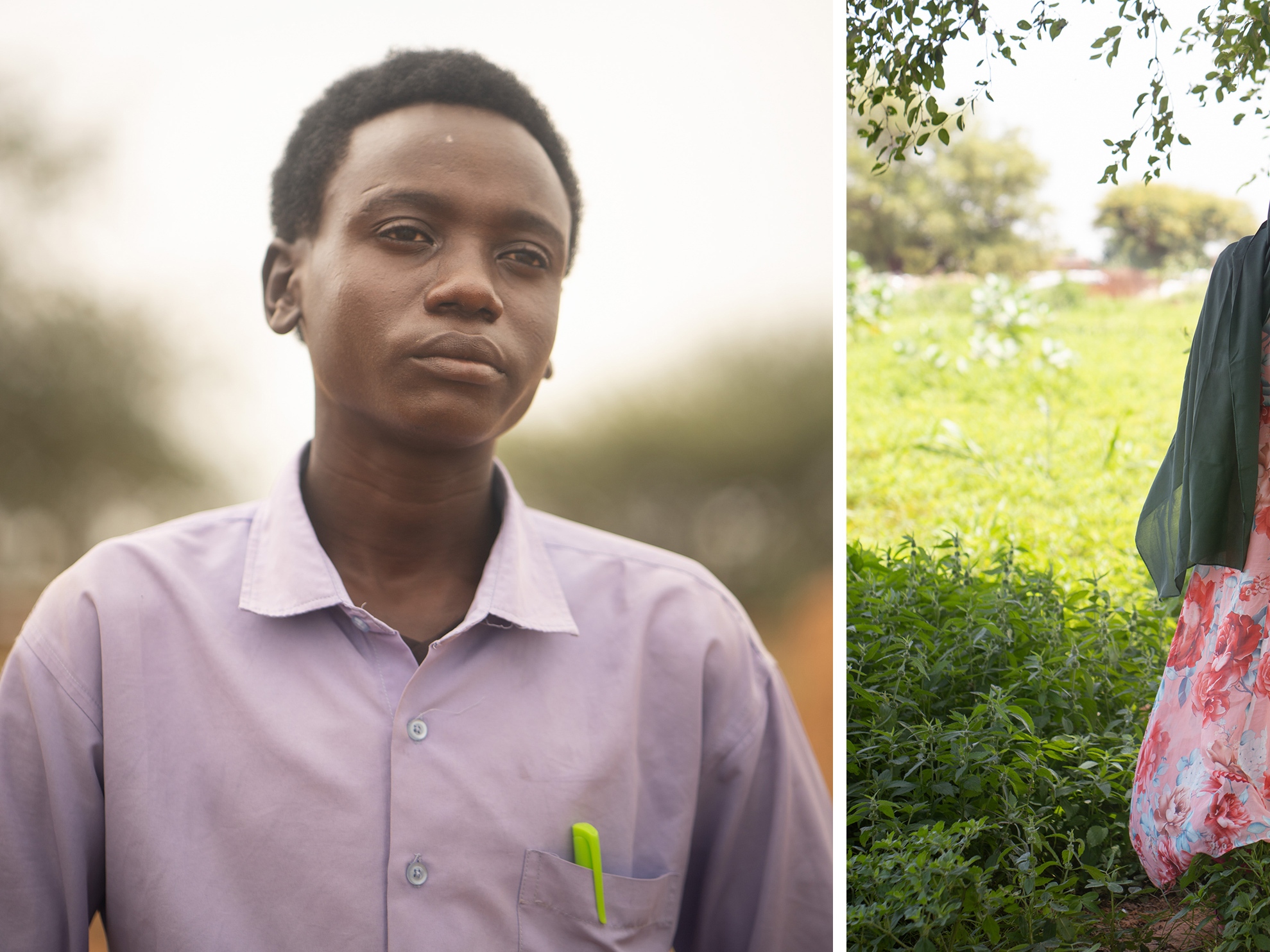 caption: Mahamat Djouma, 14, fled the war in Sudan without parents; his mother died in 2023 and his father subsequently disappeared. He came with 5-year-old twin brothers, whom he now cares for. Entesar, a 21-year-old student, also fled to escape the violence -- and was raped by three soldiers. She asked to be identified by her middle name since she has not yet told close family members about the attack.