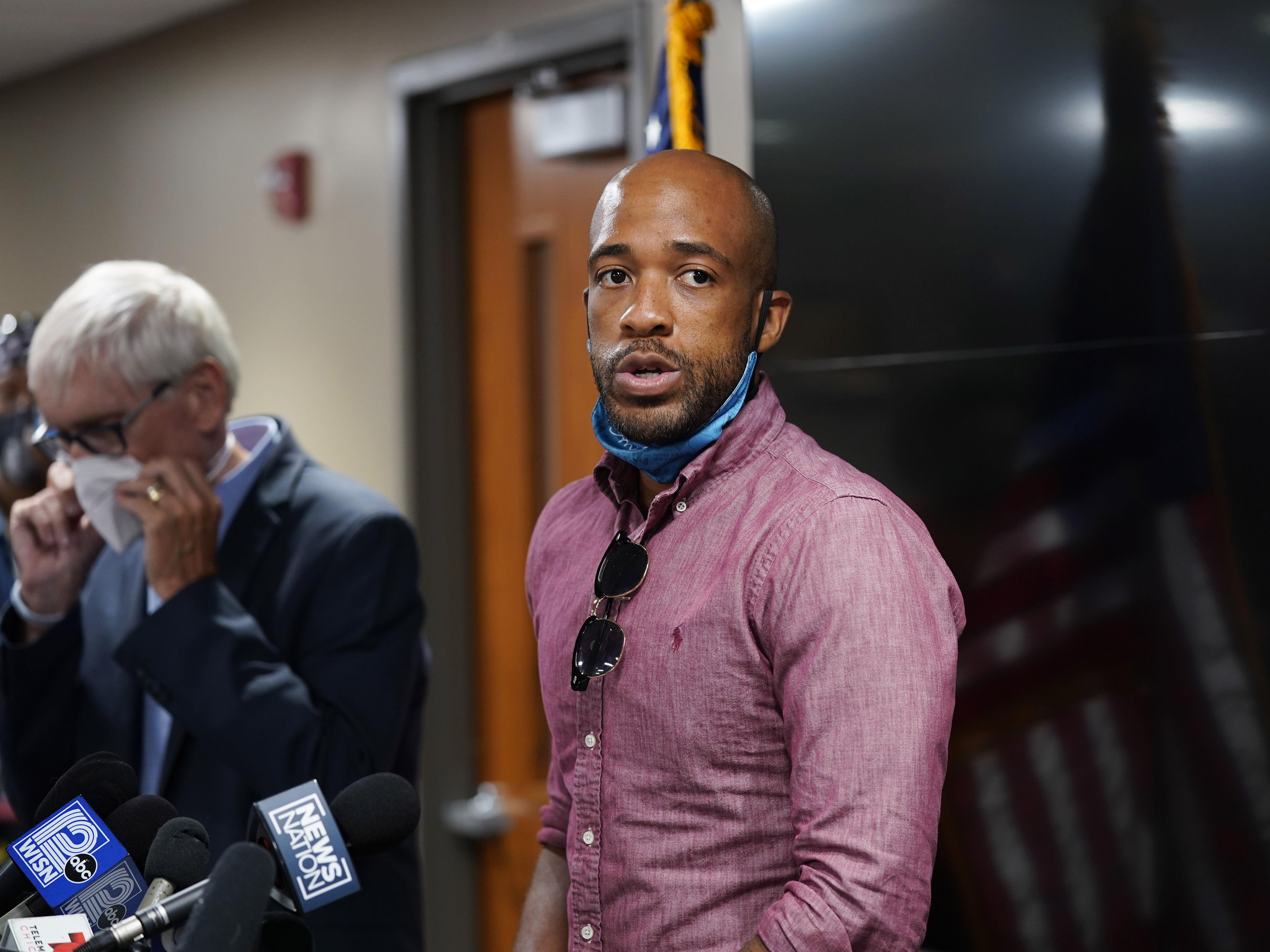 caption: Wisconsin Lt. Gov. Mandela Barnes speaks during a news conference on Aug. 27, in Kenosha, Wis.