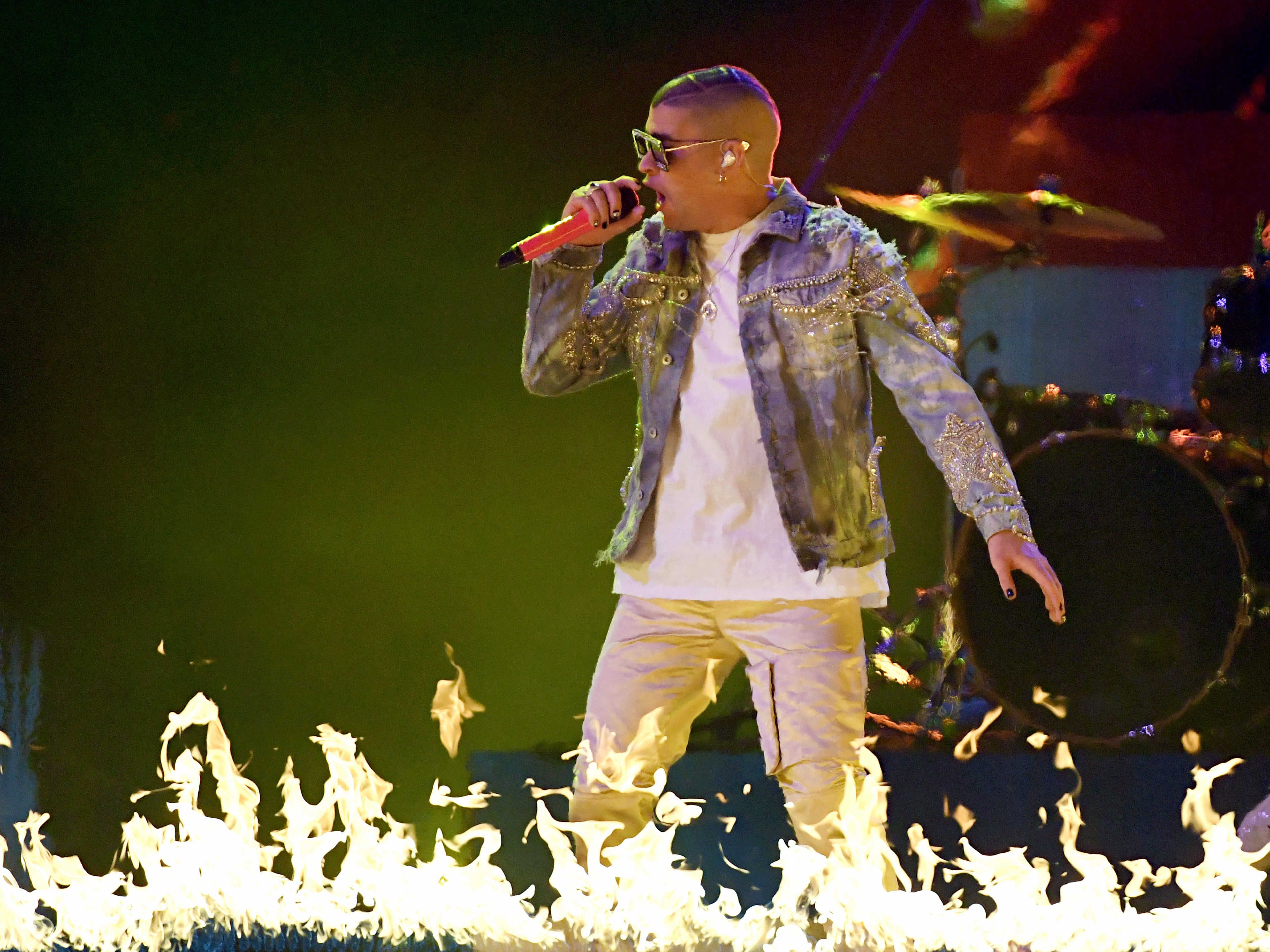caption: Bad Bunny performs at the 2018 Latin Grammy's.