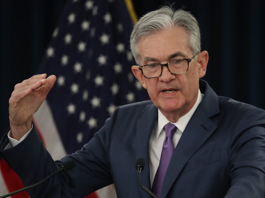 WASHINGTON, DC - JULY 31: Federal Reserve Board Chairman Jerome Powell speaks during a news conference after the attending the Board's two-day meeting on July 31, 2019 in Washington, DC. Powell announced that the Fed agreed to cut interest rates by a quarter of a point, which is the first rate cut since 2008. (Photo by Mark Wilson/Getty Images)