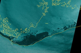 caption: An satellite image from the company ICEYE shows flooding on Grand Bahama on Monday. The satellite uses radar to look through the clouds.