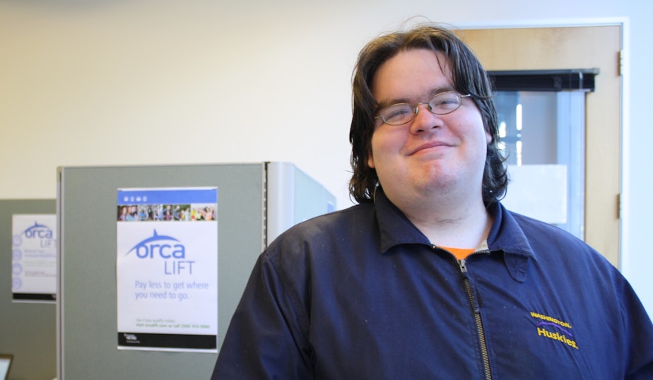 caption: Bryan Parnin showed up at King County Public Health Wednesday to sign up for the new ORCA LIFT card.