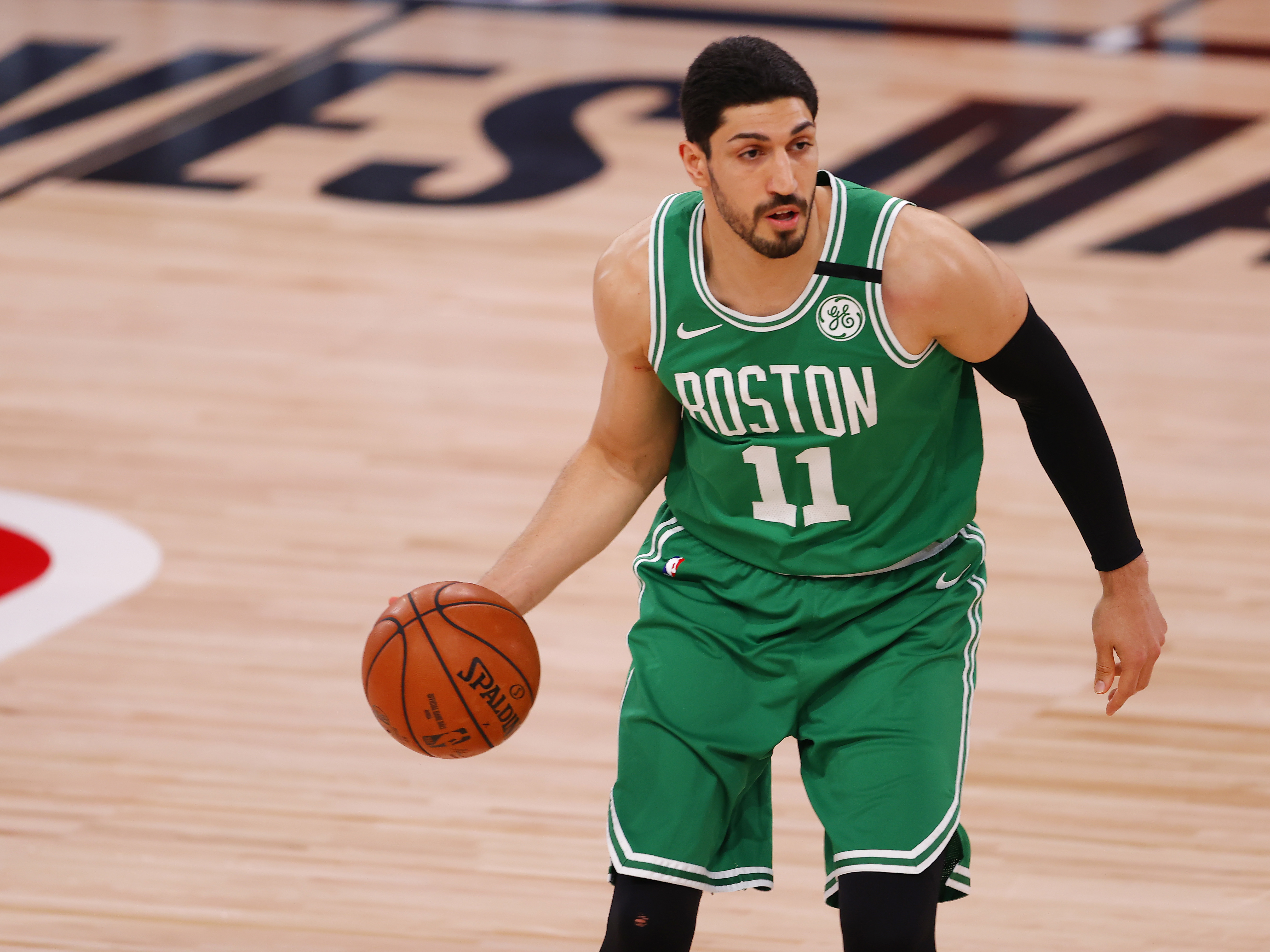 caption: Enes Kanter of the Boston Celtics has not shied from political activism.