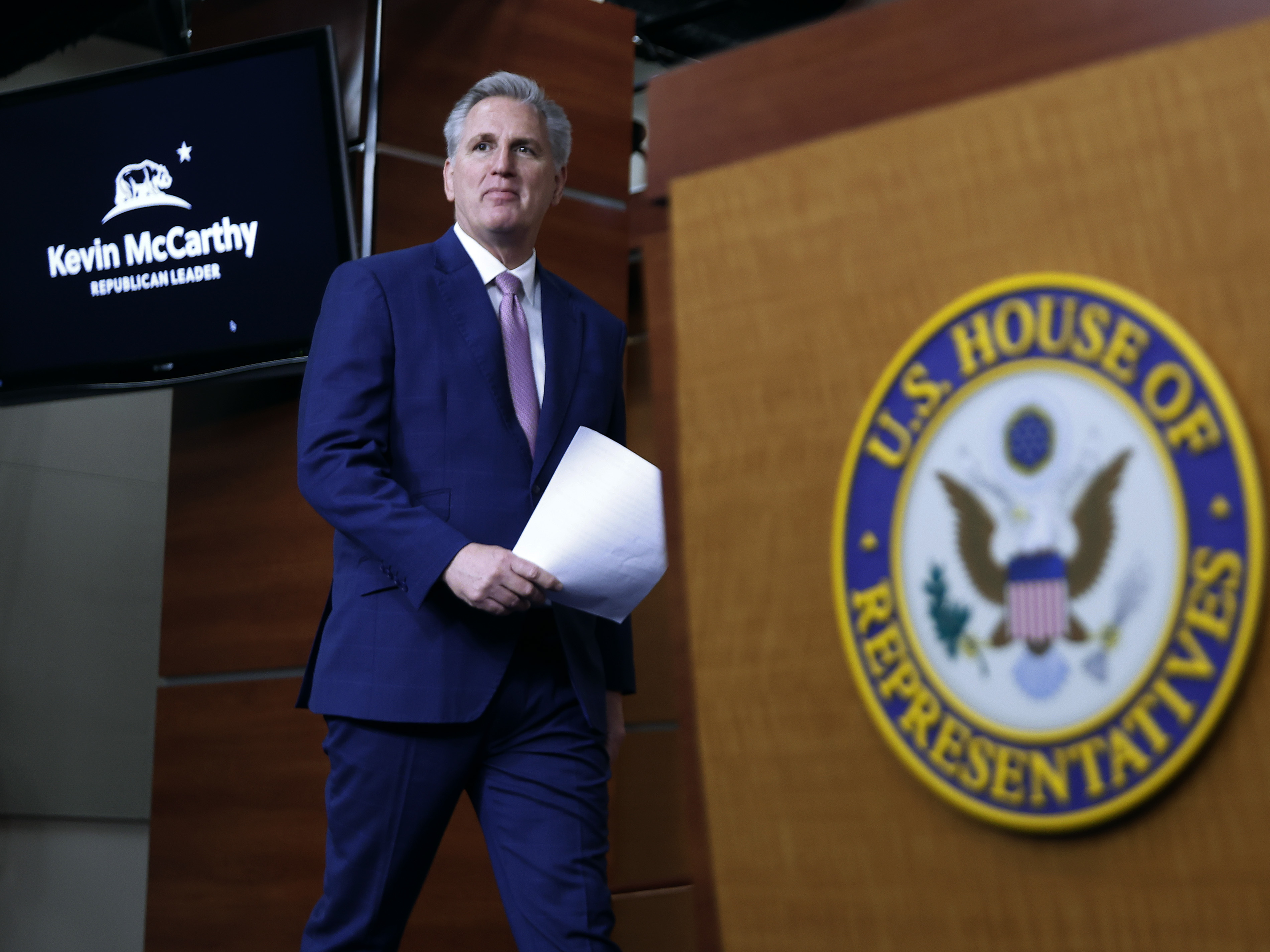 caption: Republicans are favored to take back the House in November's midterm elections, according to a new NPR/<em>PBS NewsHour</em>/Marist poll. Here, House Minority Leader Kevin McCarthy, R-Calif., arrives for a news conference at the U.S. Capitol on March 18.