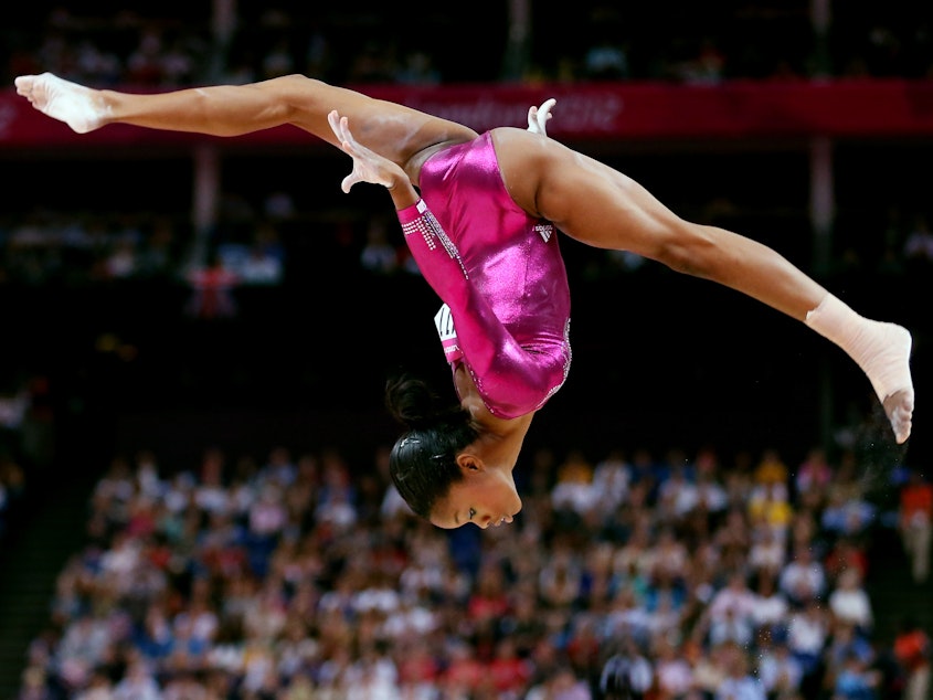 caption: Gabby Douglas, seen here during her gold-medal campaign at the London 2012 Olympics, is eyeing a return to the highest levels of gymnastics: this summer's games in Paris.
