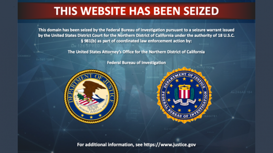 caption: A message appears on a website seized by the FBI after it discovered 92 domains promoting fake news and operated by Iranian sources. 