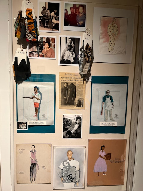 caption: Here, Carter's early designs and textile inspirations are on display. Carter finds designs and patterns by immersing herself in the region or time period the film takes place in.