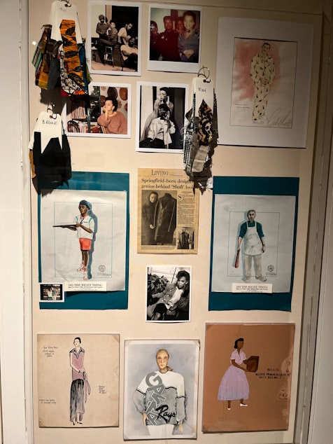 caption: Here, Carter's early designs and textile inspirations are on display. Carter finds designs and patterns by immersing herself in the region or time period the film takes place in. 