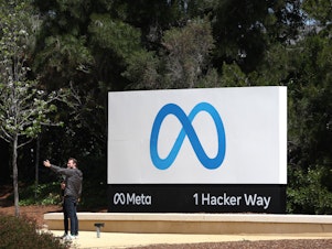 caption: Meta headquarters in Menlo Park, Calif. The parent company of Facebook says bad actors are increasingly using realistic faces generated with artificial intelligence to run social media influence operations.