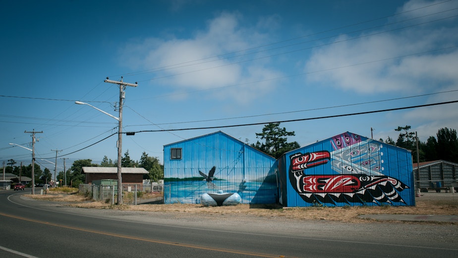 caption: Mural near the Fisherman's Cove Marina and Lummi Island Ferry on Lummi Nation.