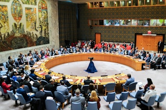 caption: The United Nations Security Council holds a meeting on the situation in the Middle East, including Iran's recent attack against Israel, at U.N. headquarters in New York City on Sunday.