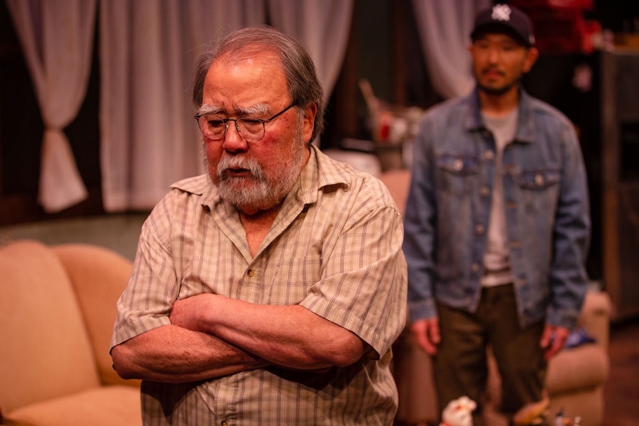 caption: Stephen Sumida, Michael Wu in Hometown Boy at Seattle Public Theater
