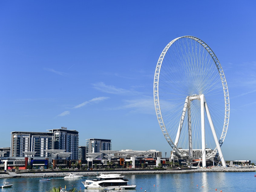 caption: The ferris wheel Ain Dubai in the Gulf Emirate of Dubai on Jan. 18, 2020.