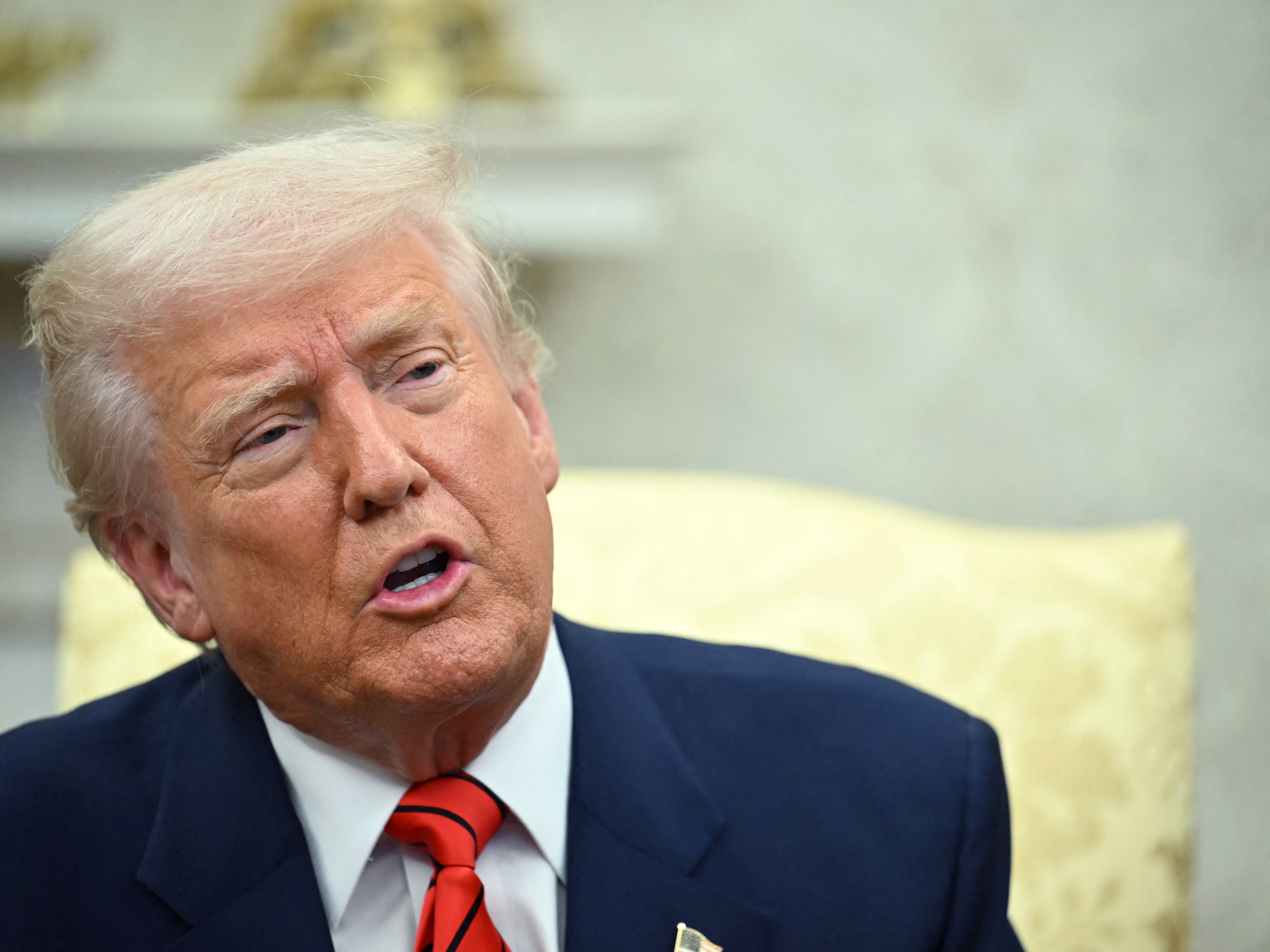 caption: President Trump speaks to the press as he meets with NATO Secretary General Mark Rutte in the Oval Office of the White House in Washington, DC, on Thursday.