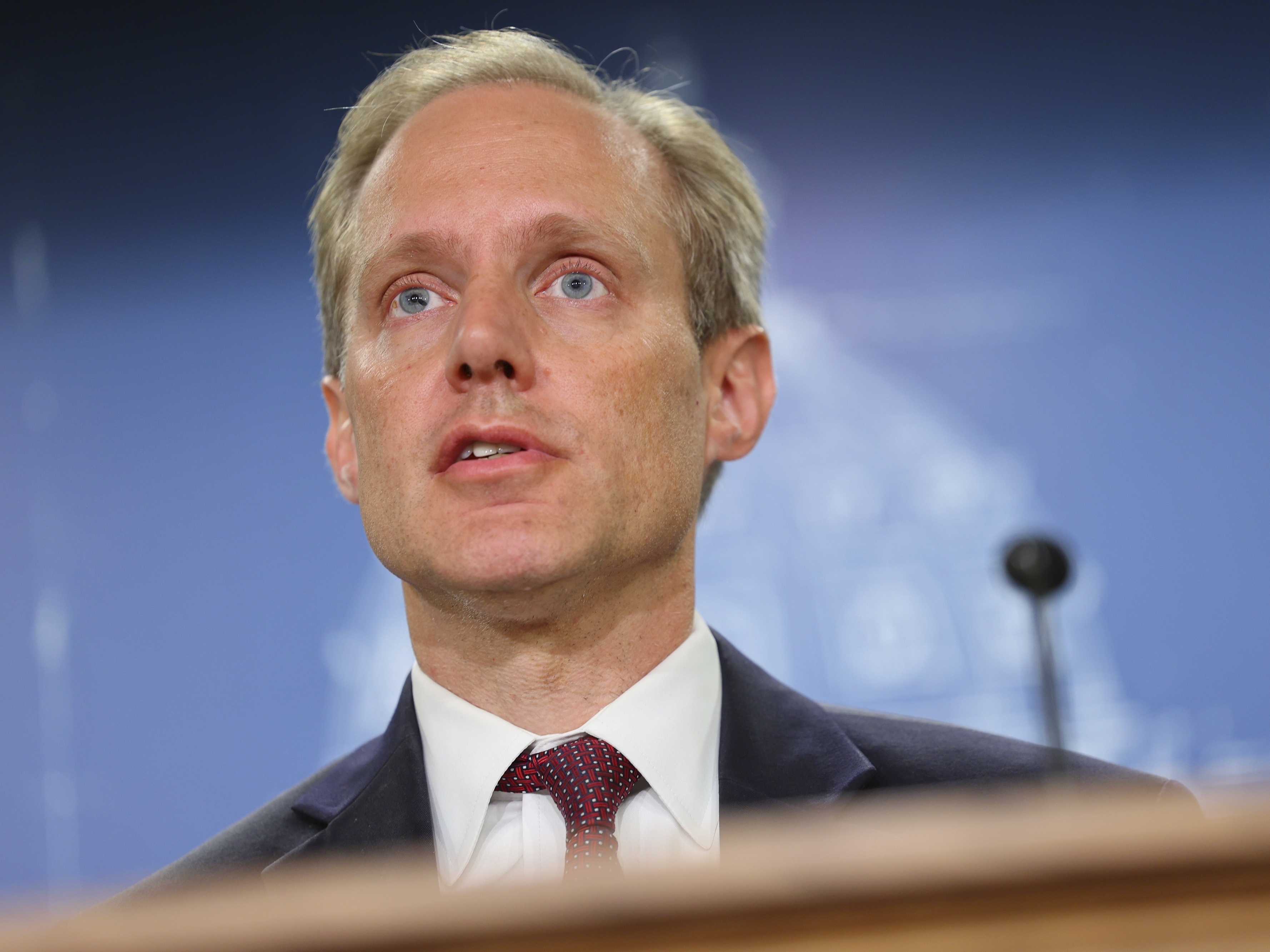 caption: Minnesota Secretary of State Steve Simon speaks to the media about early voting on Sept. 19, 2024.