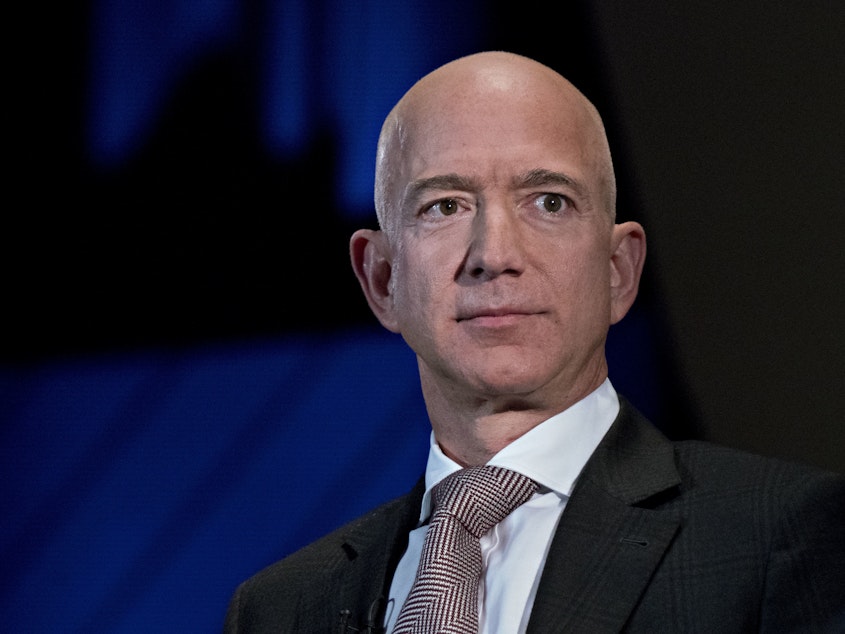 caption: Amazon Founder and CEO Jeff Bezos came under fire after a ProPublica investigation showed that he received $4,000 in child tax credits in recent years. Bezos is seen here in 2018.