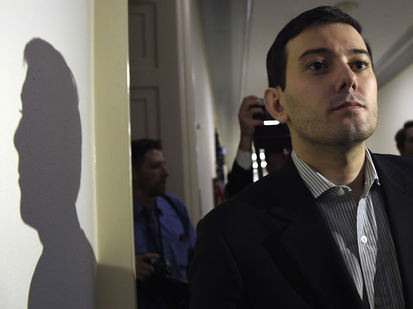 caption: Martin Shkreli leaves after appearance on Capitol Hill in Washington before a House committee on Feb. 4, 2016. A federal judge on Friday ordered Shkreli to return $64.6 million in profits he and his company reaped from inflating the price of the life-saving drug Daraprim and barred him from participating in the pharmaceutical industry for the rest of his life.