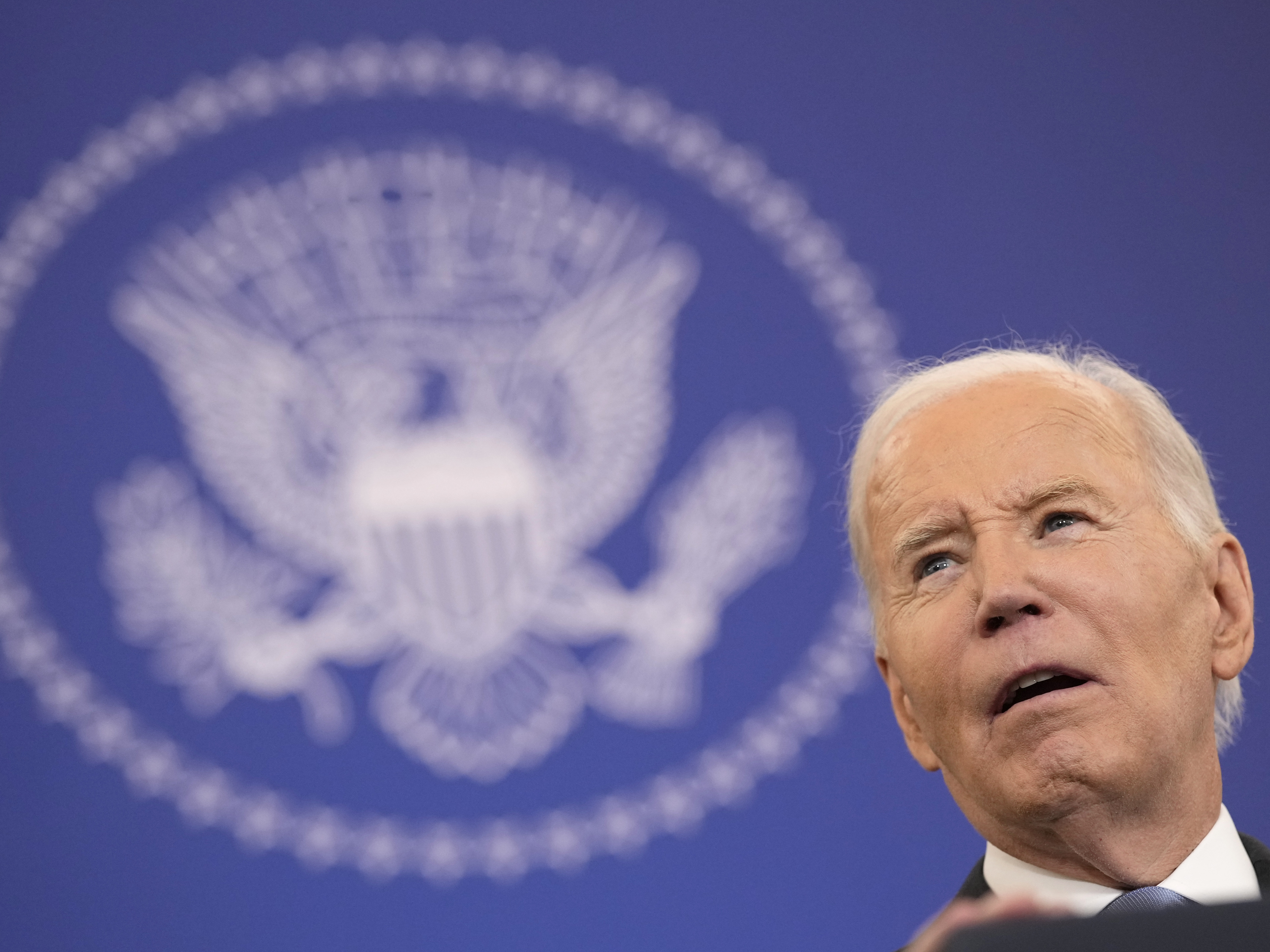 caption: President Joe Biden speaks about foreign policy during a speech at the State Department in Washington, Monday, Jan. 13, 2025.