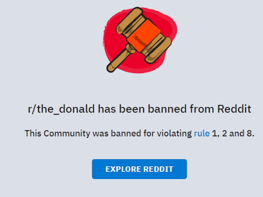 caption: Reddit announced on Monday that it has banned the popular subreddit for Trump fans called the_Donald. Reddit previously had taken action against the forum over posting content that violated its rules.