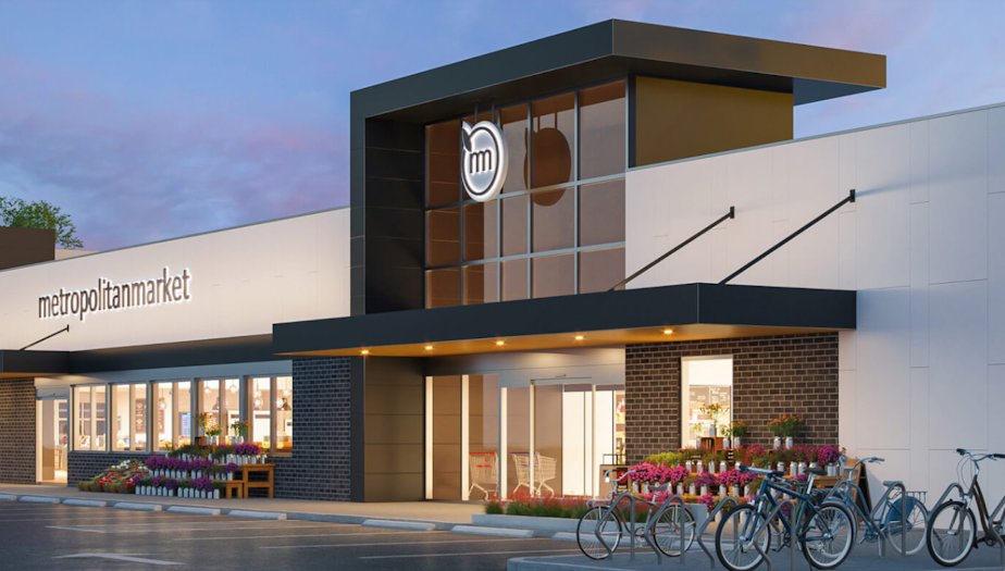 caption: An architectural rendering of the newest Metropolitan Market location, which will open August 30 in Crown Hill, a northern Ballard neighborhood.