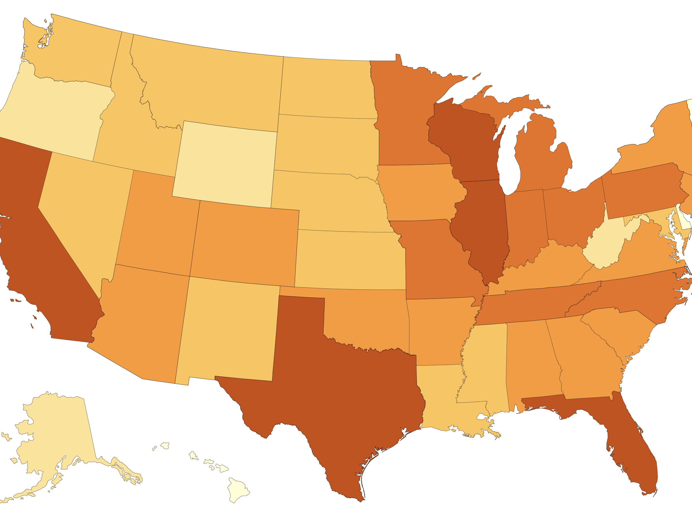 caption: The U.S. has returned to an alarming height in new coronavirus cases, topping 70,000 for the first time since July. Here, a Centers for Disease Control and Prevention map shows cases reported in the past seven days, as of Thursday afternoon.