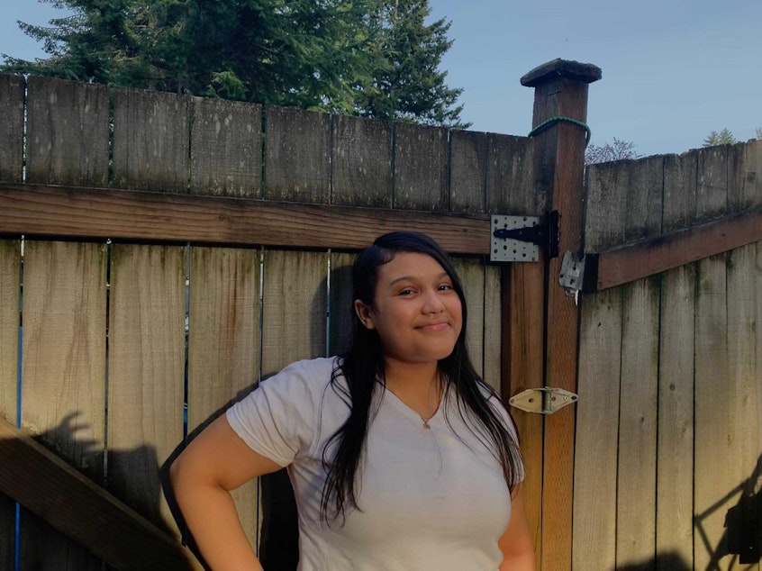 caption: Michelle Aguilar Ramirez in Kent, WA. She will be a first time voter in the 2020 presidential election