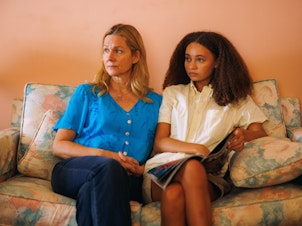 caption: Laura Linney, left, and Nico Parker in <em>Suncoast</em>. The film was inspired by writer-director Laura Chinn's teenage experience, caring for her older brother as he died from brain cancer.