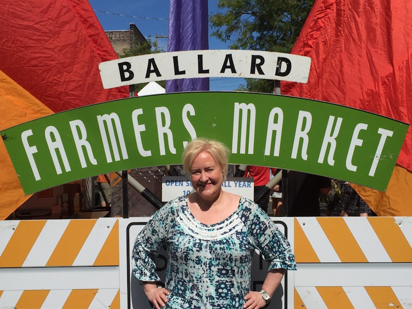caption: Chef and mixologist Kathy Casey at the Ballard Farmers Market.