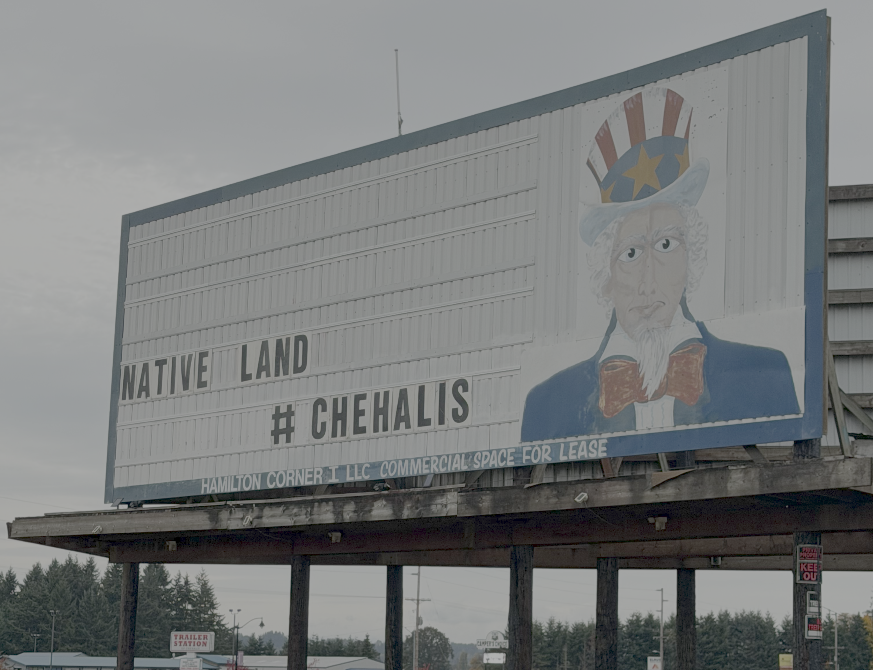 caption: The Uncle Sam billboard on Interstate 5 south of Chehalis has been used for decades to promote right-wing causes. That changed this summer, when the Confederated Tribes of the Chehalis Reservation purchased the billboard and the land on which it sits. 