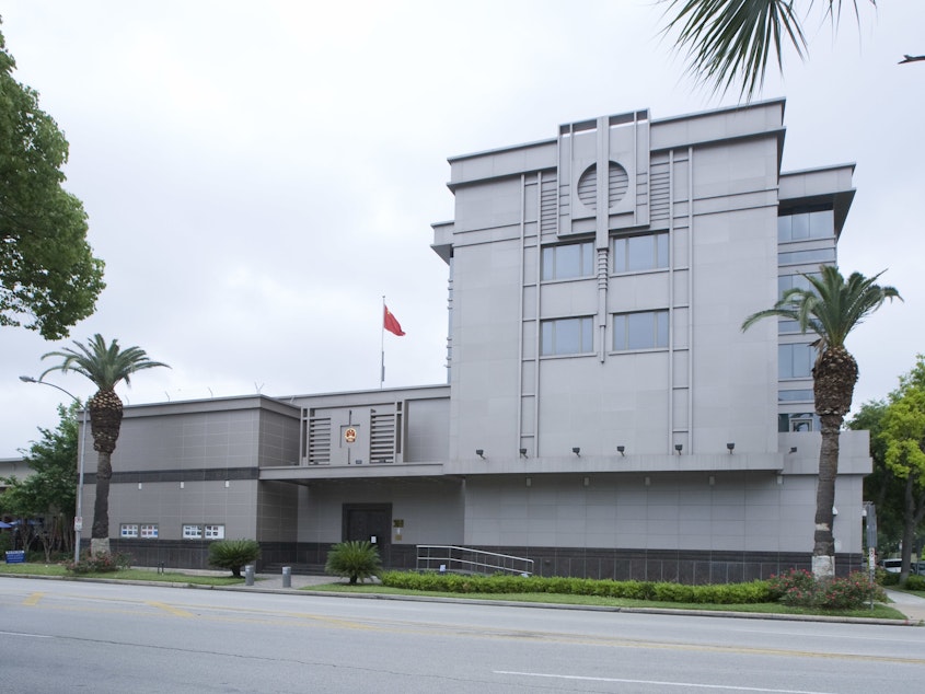caption: The Chinese consulate in Houston, shown in April. The U.S. has ordered China to close the consulate by Friday.