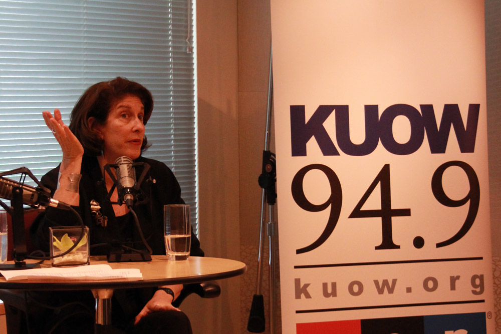 caption: NPR political correspondent Mara Liasson speaking at KUOW studios on March 31, 2016.